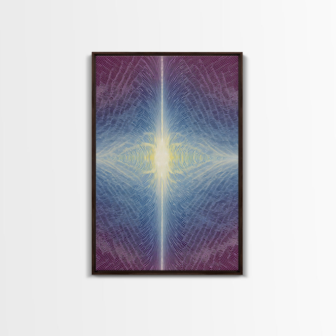 Purple Blue Radiant Light Beam Op Art Canvas Print, Modern Abstract Art, Psychedelic Wall Decor, Spiritual Digital Art Print