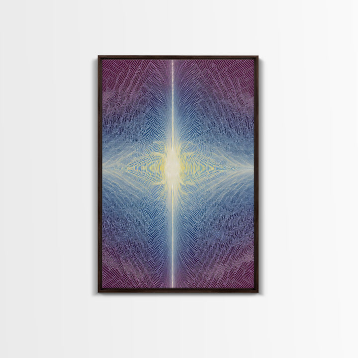 Purple Blue Radiant Light Beam Op Art Canvas Print, Modern Abstract Art, Psychedelic Wall Decor, Spiritual Digital Art Print