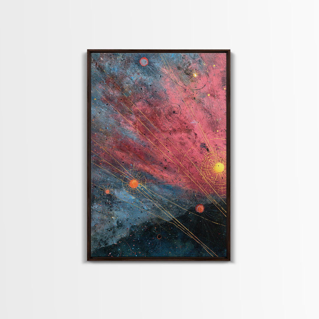 Pink Blue Star Map Canvas Print, Modern Abstract Art, Cosmic Retro Poster, Office Wall Decor, Galaxy Living Room Artwork