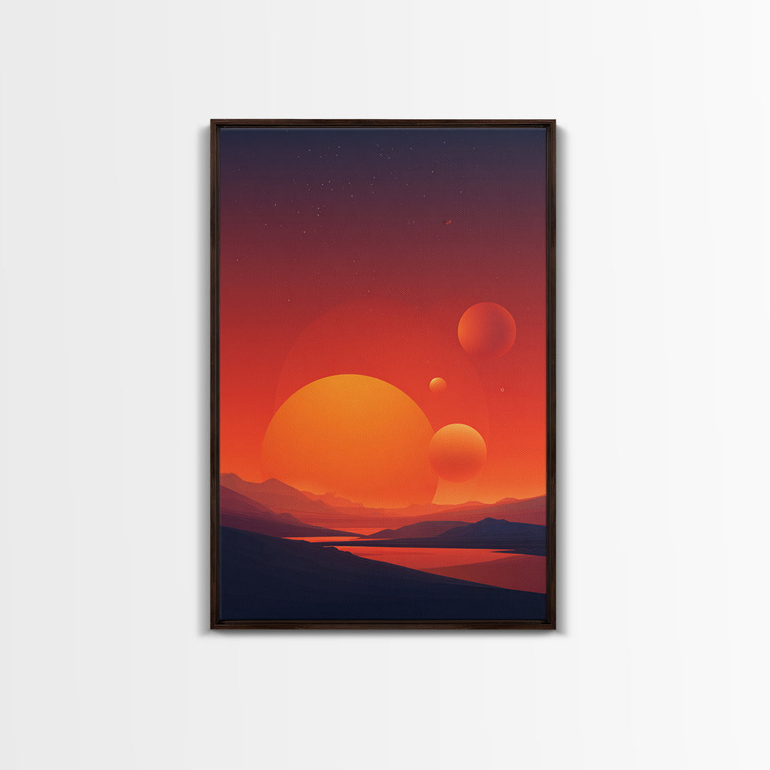 Orange Planet Desert Sunset Wall Art, Retro Sci Fi Poster, Midcentury Modern Decor, Space Landscape, Living Room Art Print