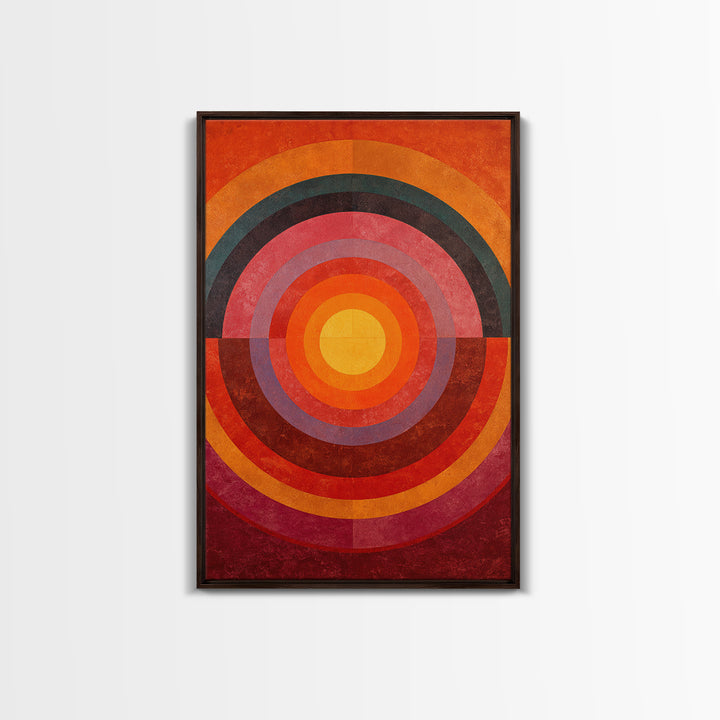 Orange Concentric Circle Wall Art, Midcentury Modern Art, Bauhaus Geometric Poster, Retro Home Decor, Large Abstract Print