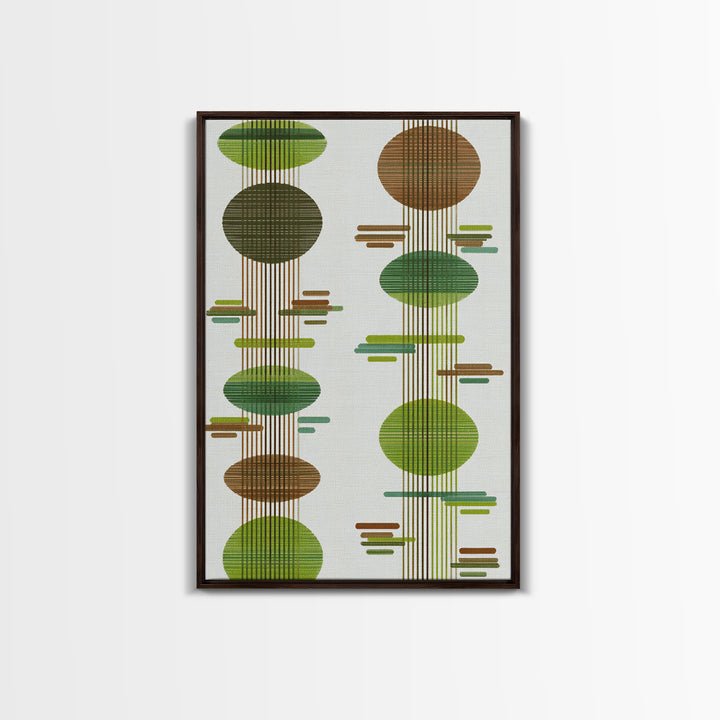 Green Brown Atomic Circles Midcentury Wall Art, Scandinavian Modern Decor, Geometric Abstract Art Print, Mcm Canvas Print