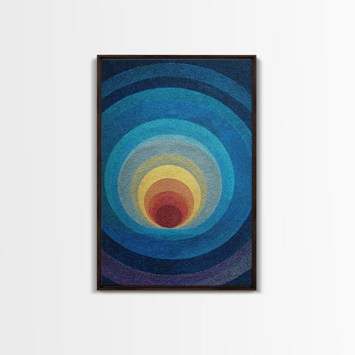 Blue Concentric Circles Canvas Print, Modern Geometric Art, Minimalist Wall Decor, Midcentury Abstract Poster, Office Art