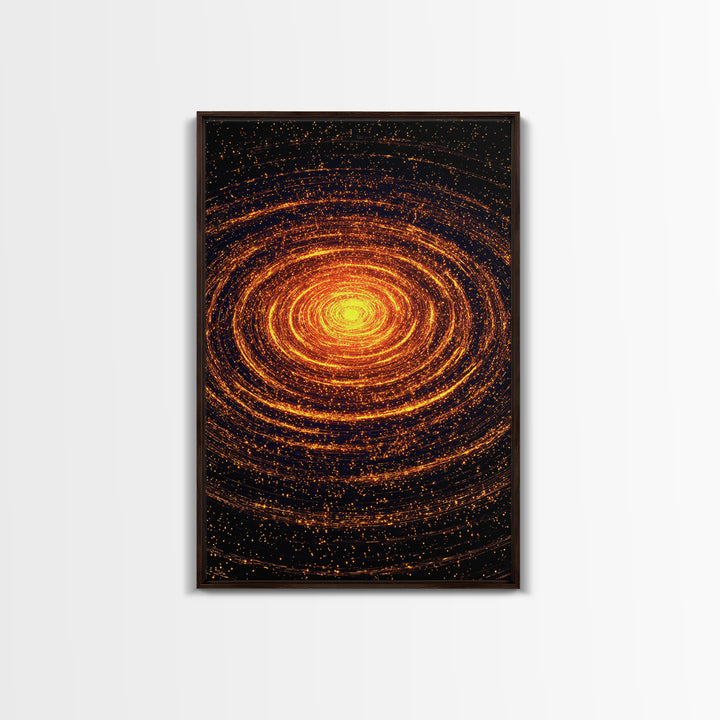 Glowing Orange Cosmic Spiral Wall Art, Abstract Galaxy Vortex, Space Abstract Art, Modern Retro Poster, Living Room Decor