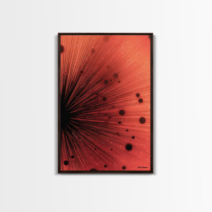 Red Cosmic Ray Explosion Framed Canvas Print, Abstract Sci Fi Wall Art, Red Planet Art, Modern Home Decor, Bold Office Poster