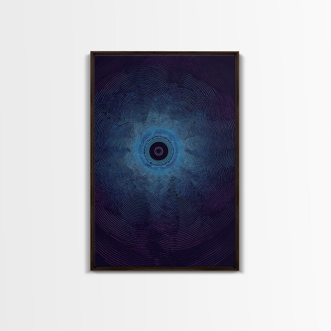 Dark Blue Concentric Vortex Op Art Canvas Print, Modern Abstract Wall Art, Cosmic Retro Poster, Geometric Home Decor Art Print