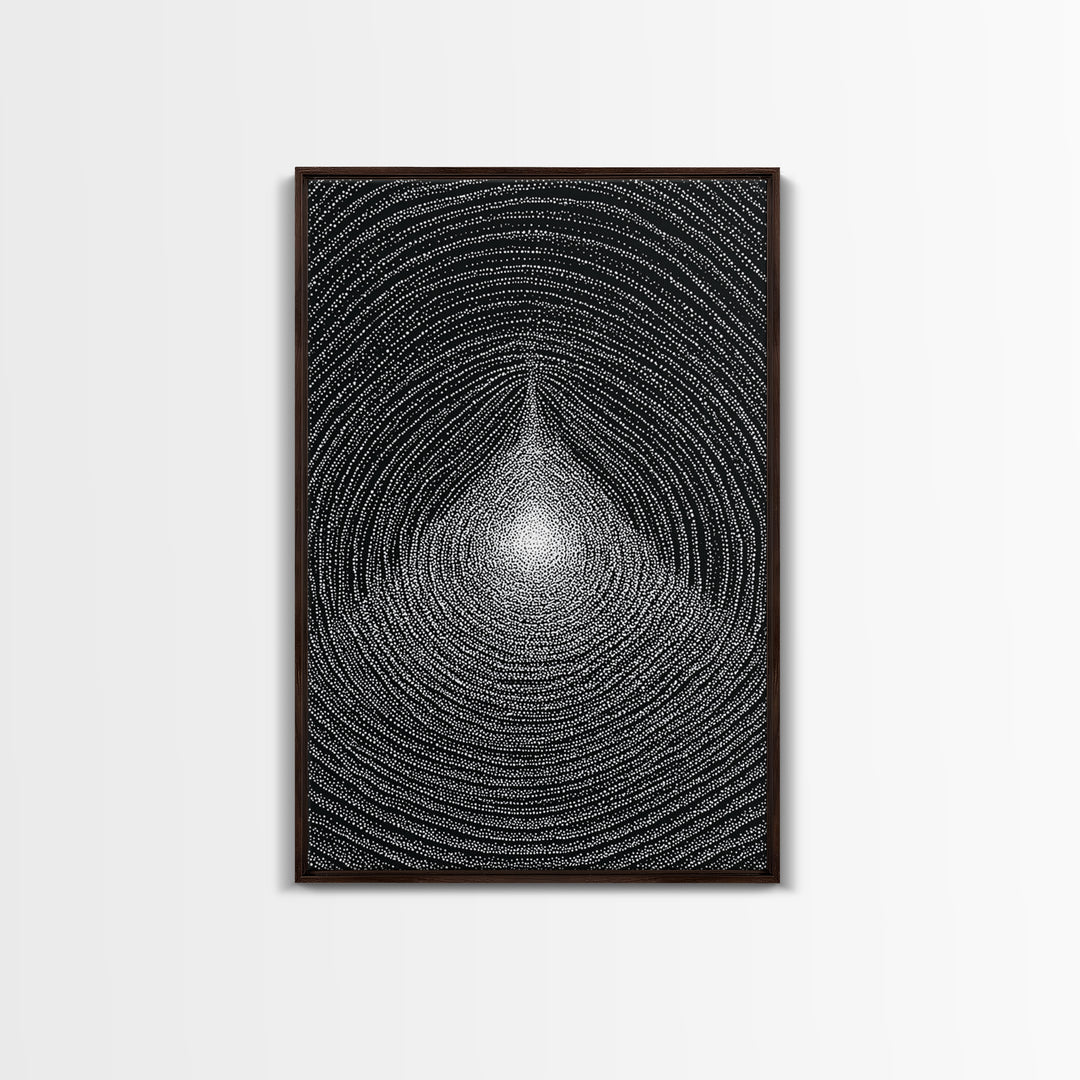 Black White Radiating Teardrop Op Art Wall Art, Minimalist Abstract Poster, Monochrome Geometric Canvas Print Home Decor