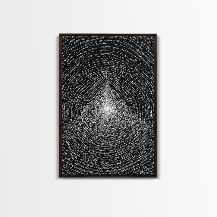 Black White Radiating Teardrop Op Art Wall Art, Minimalist Abstract Poster, Monochrome Geometric Canvas Print Home Decor