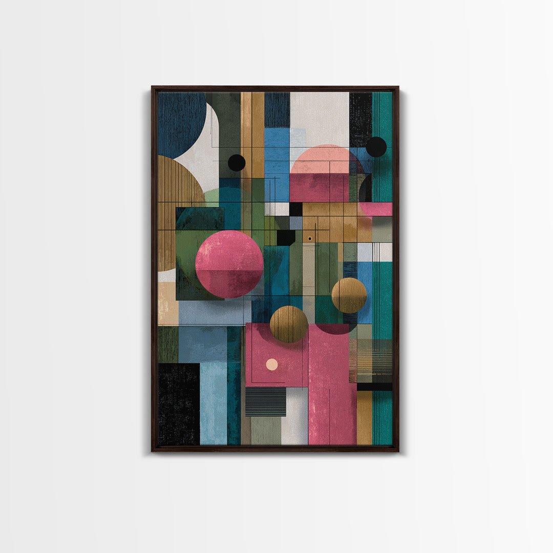 Teal Pink Geometric Architectural Collage Wall Art, Midcentury Modern Print, Bauhaus Abstract Decor, Colorful Home Office Art