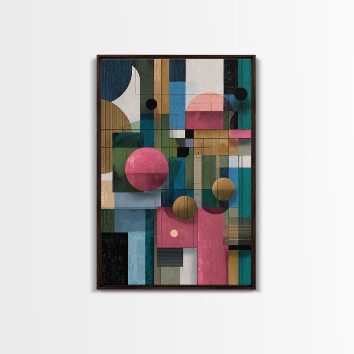 Teal Pink Geometric Architectural Collage Wall Art, Midcentury Modern Print, Bauhaus Abstract Decor, Colorful Home Office Art