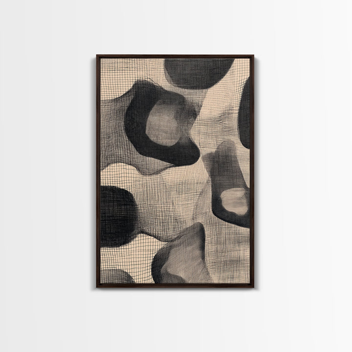 Black Beige Organic Textile Mesh Canvas Print, Minimalist Abstract Wall Art, Neutral Modern Decor, Scandinavian Home Poster