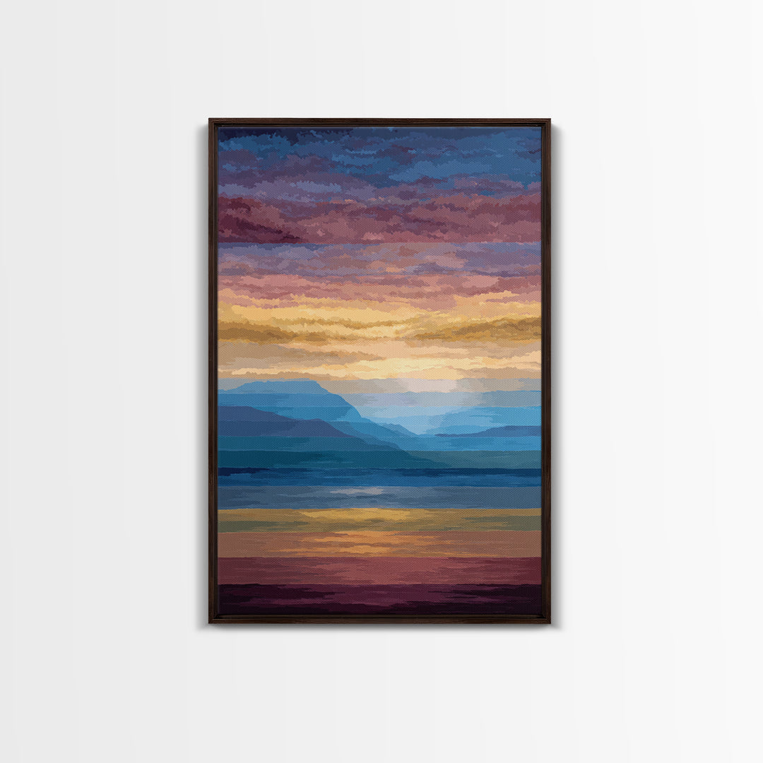Pastel Mountain Sunset Wall Art, Serene Lake Landscape Canvas Print, Modern Coastal Decor, Colorful Living Room Art Poster