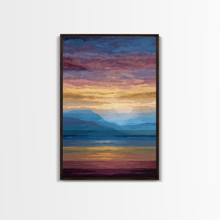 Pastel Mountain Sunset Wall Art, Serene Lake Landscape Canvas Print, Modern Coastal Decor, Colorful Living Room Art Poster