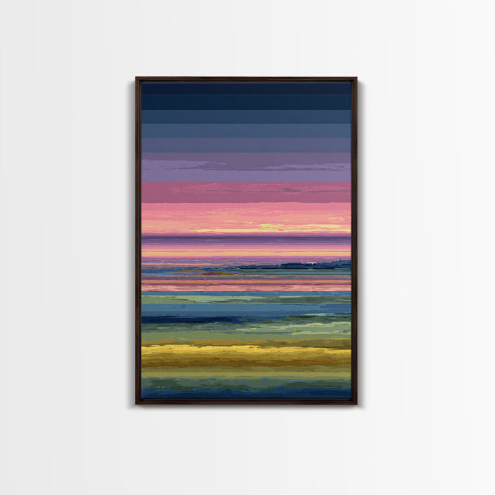 Pink Coastal Marsh Sunset Wall Art, Midcentury Modern Art Print, Colorful Landscape Poster, Bedroom Decor Canvas Print Gift