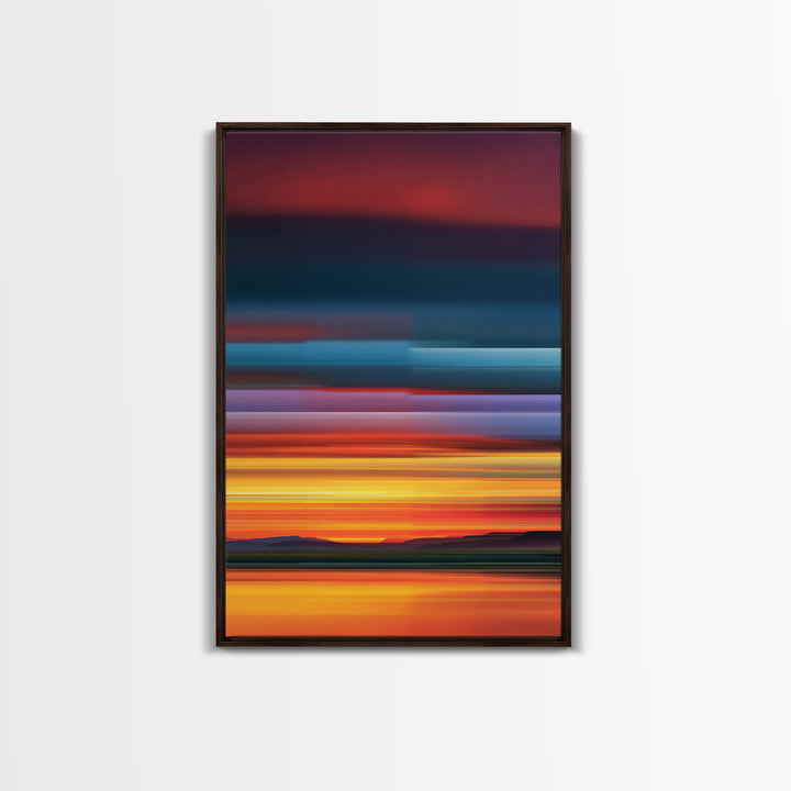 Fiery Desert Sunset Wall Art, Orange Red Horizon Canvas Print, Retro Modern Landscape Poster, Bold Living Room Decor Prints