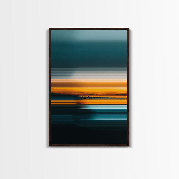 Teal Orange Seascape Sunset Wall Art, Moody Abstract Canvas Print, Modern Coastal Landscape Decor, Large Bedroom Art Print