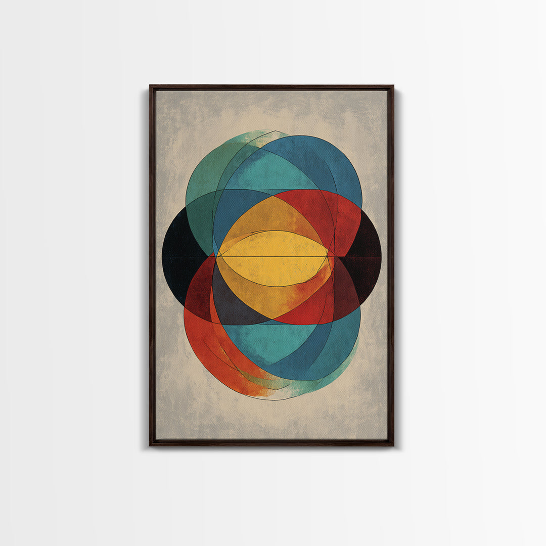 Overlapping Circles Geometric Wall Art, Midcentury Modern Abstract Canvas Print, Bauhaus Style Colorful Home Decor Poster