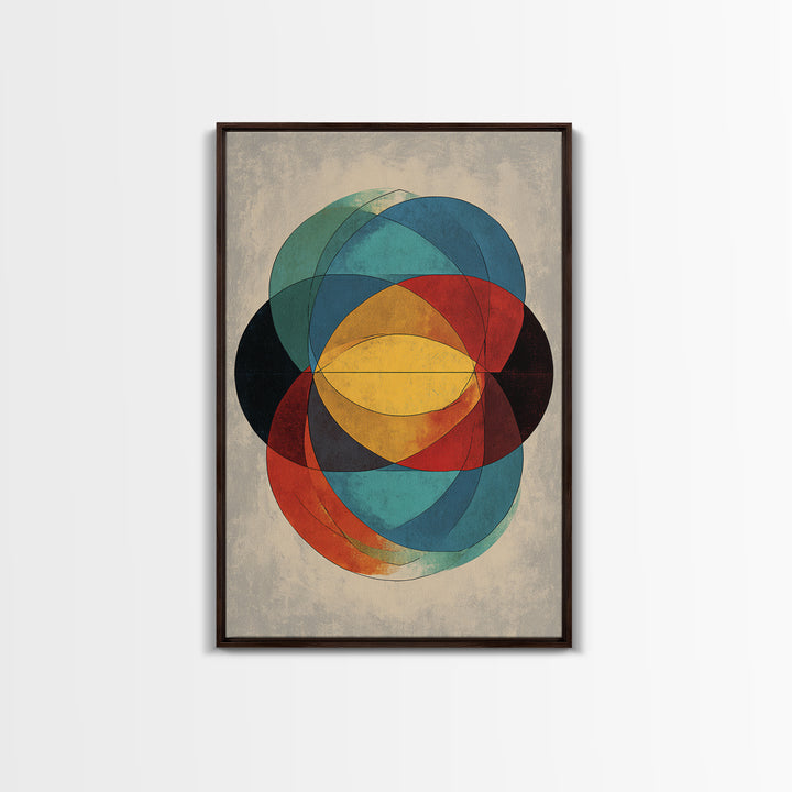 Overlapping Circles Geometric Wall Art, Midcentury Modern Abstract Canvas Print, Bauhaus Style Colorful Home Decor Poster