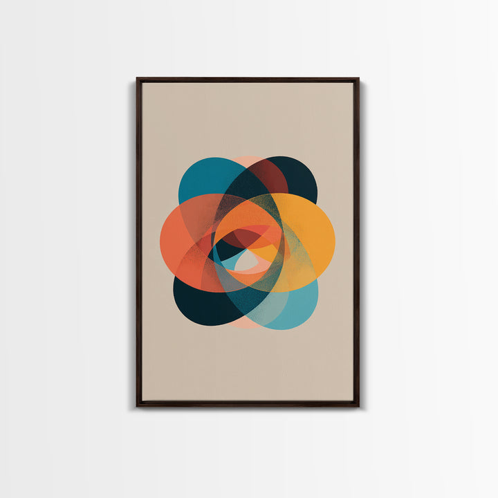 Colorful Oval Geometric Wall Art, Midcentury Modern Canvas Print, Atomic Abstract Poster, Retro Home Decor Art Print Gift