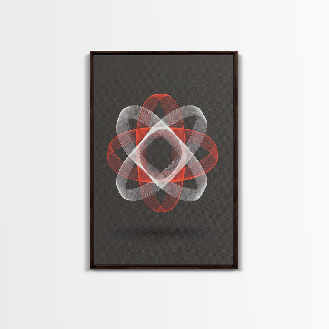 Red White Kinetic Line Wall Art, Spirograph Geometric Canvas Print, Modern Abstract Decor, Dark Statement Art Poster Print