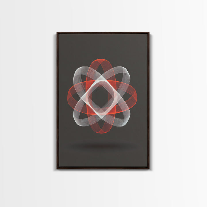 Red White Kinetic Line Wall Art, Spirograph Geometric Canvas Print, Modern Abstract Decor, Dark Statement Art Poster Print