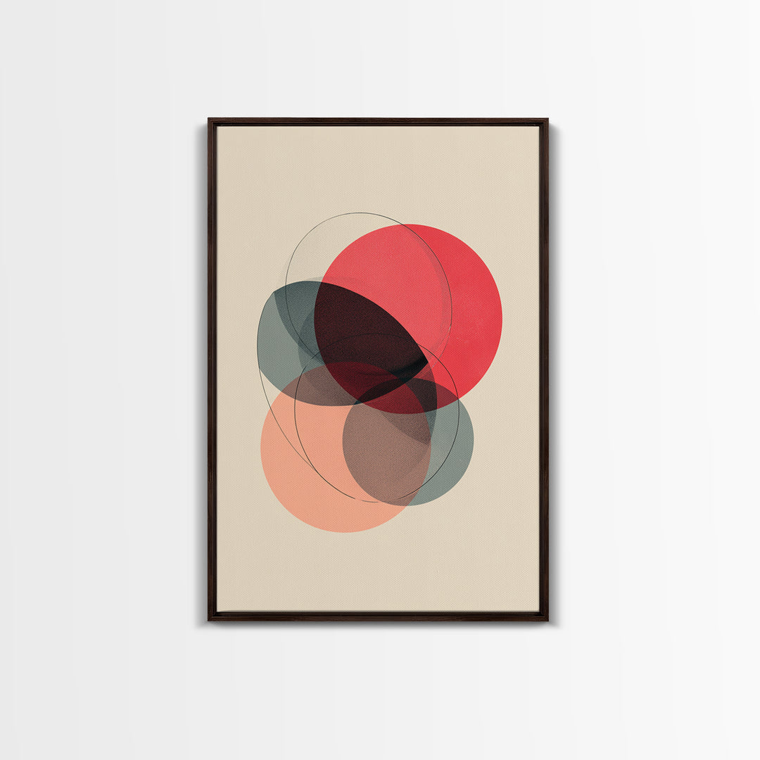 Red Peach Abstract Circles Wall Art, Minimalist Geometric Canvas Print, Midcentury Modern Decor, Neutral Bedroom Print Poster