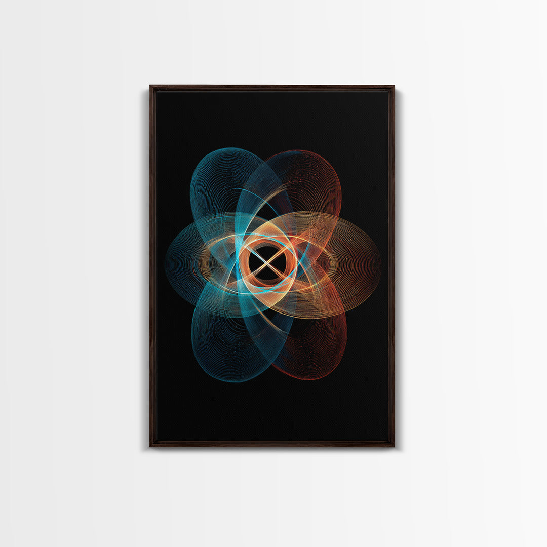 Glowing Atomic Orbital Abstract Canvas Print, Midcentury Modern Wall Art, Geometric Art Print, Retro Modern Home Decor Gift