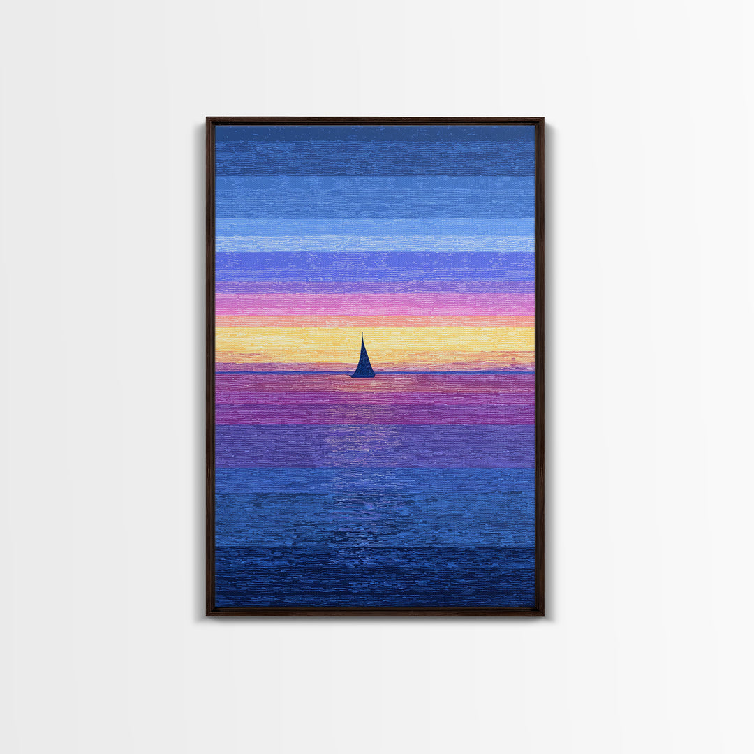 Vivid Sunset Sailboat Horizon Canvas Print, Blue Pink Coastal Wall Art, Modern Art Print, Ocean Landscape Home Decor Poster
