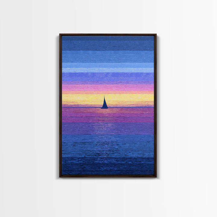 Vivid Sunset Sailboat Horizon Canvas Print, Blue Pink Coastal Wall Art, Modern Art Print, Ocean Landscape Home Decor Poster