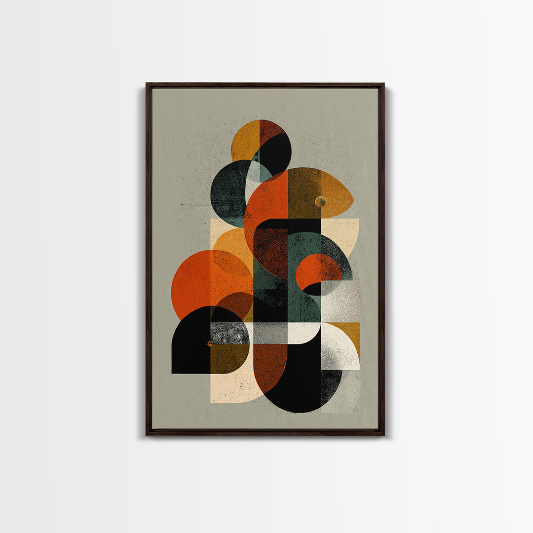 Orange Teal Midcentury Geometric Abstract Canvas Print, Modern Wall Art, Bauhaus Shapes, Retro MCM Home Decor Poster Gift