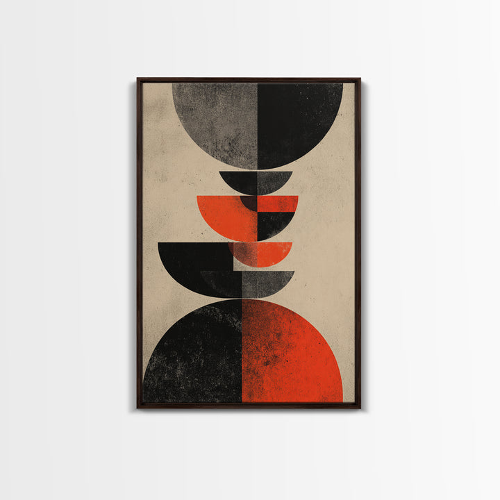 Stacked Red Black Semicircle Canvas Print, Midcentury Modern Abstract Art, Geometric Bauhaus Poster, Minimalist Decor For Living Room