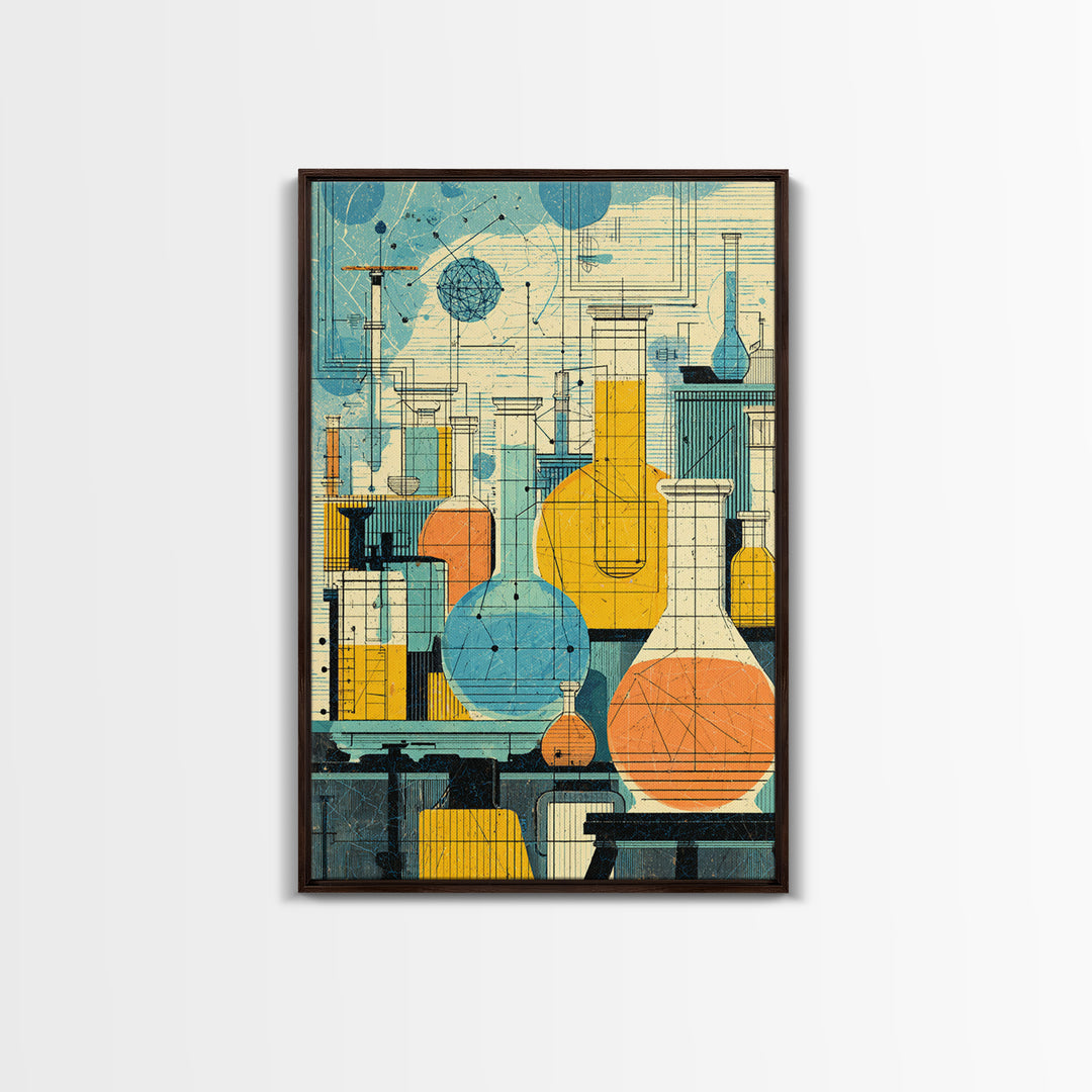 Retro Science Laboratory Glassware Wall Art, Midcentury Modern Art Print, Chemistry Poster, Atomic Office Decor, MCM Decor