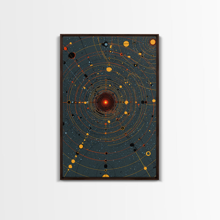 Orange Orbital Solar System Canvas Print, Midcentury Space Wall Art, Atomic Retro Poster, Modern Office Decor, Sci Fi Art