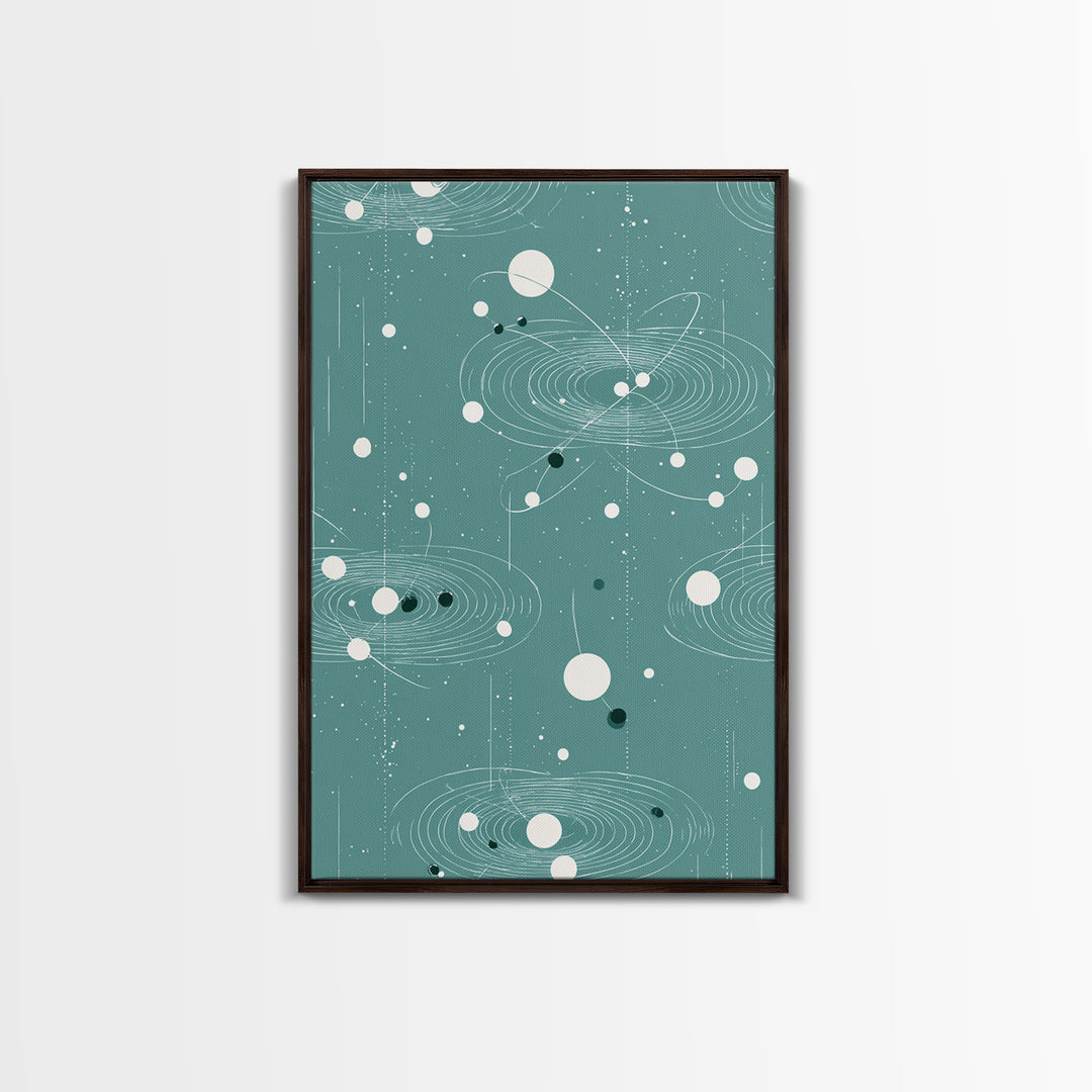 Teal Orbital Rings And Dots Wall Art, Midcentury Modern Abstract Art, Atomic Retro Poster, Space Decor For Living Room Decor