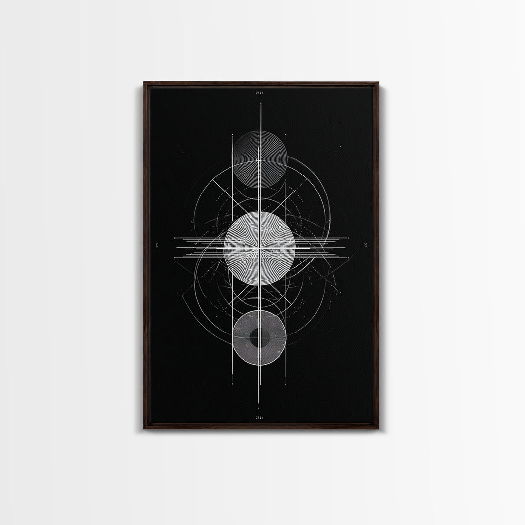 Monochrome Planet Alignment Diagram Wall Art, Modern Geometric Art Print, Midcentury Atomic Decor, Black Space Poster Print
