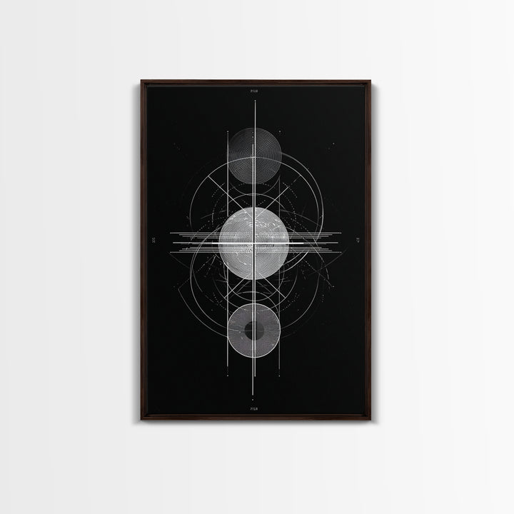 Monochrome Planet Alignment Diagram Wall Art, Modern Geometric Art Print, Midcentury Atomic Decor, Black Space Poster Print