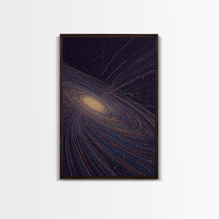 Golden Spiral Galaxy Lines Canvas Print, Modern Abstract Art Print, Cosmic Retro Wall Art, Space Decor For Living Room Decor