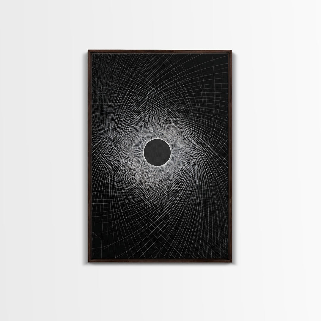 Black Vortex Spiral Grid Wall Art, Modern Abstract Art Print, Geometric Wall Decor, Space Abstract Poster For Office Decor