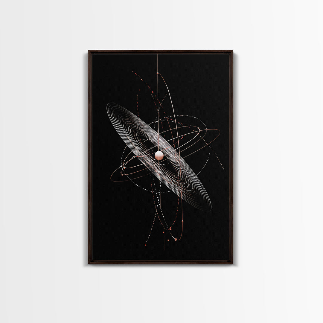 Black Ringed Planet Orbit Lines Canvas Print, Modern Geometric Wall Art, Atomic Retro Decor, Space Poster For Bedroom Decor