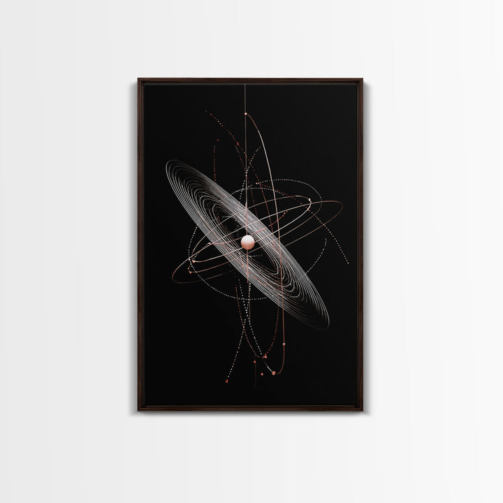Black Ringed Planet Orbit Lines Canvas Print, Modern Geometric Wall Art, Atomic Retro Decor, Space Poster For Bedroom Decor