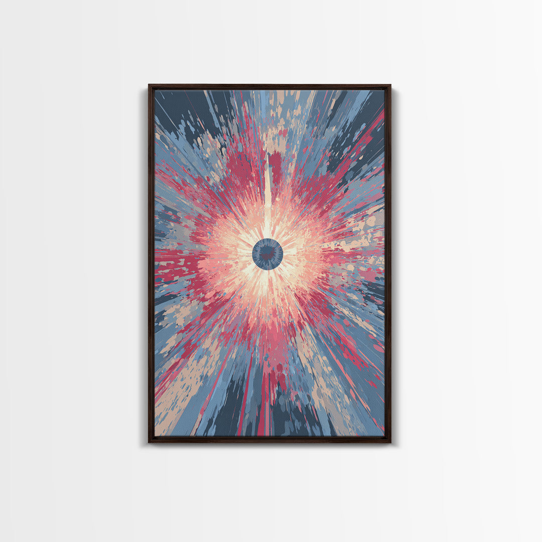 Pink Blue Exploding Starburst With Soft Rays Canvas Print, Modern Abstract Art, Colorful Wall Art, Trendy Home Office Decor