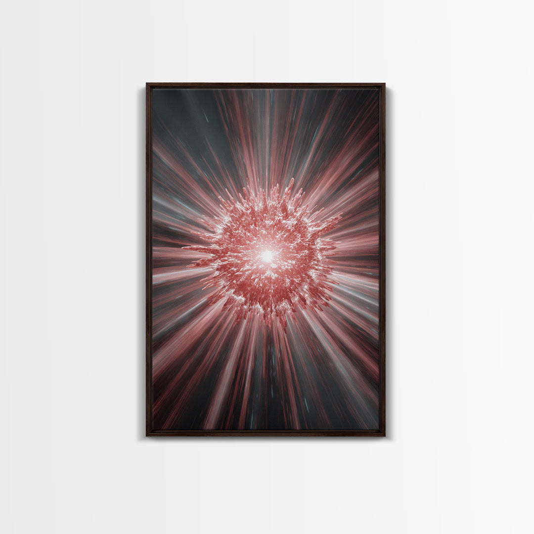Red White Cosmic Energy Explosion Wall Art, Modern Digital Art, Abstract Space Poster, Statement Wall Decor, Large Canvas Print