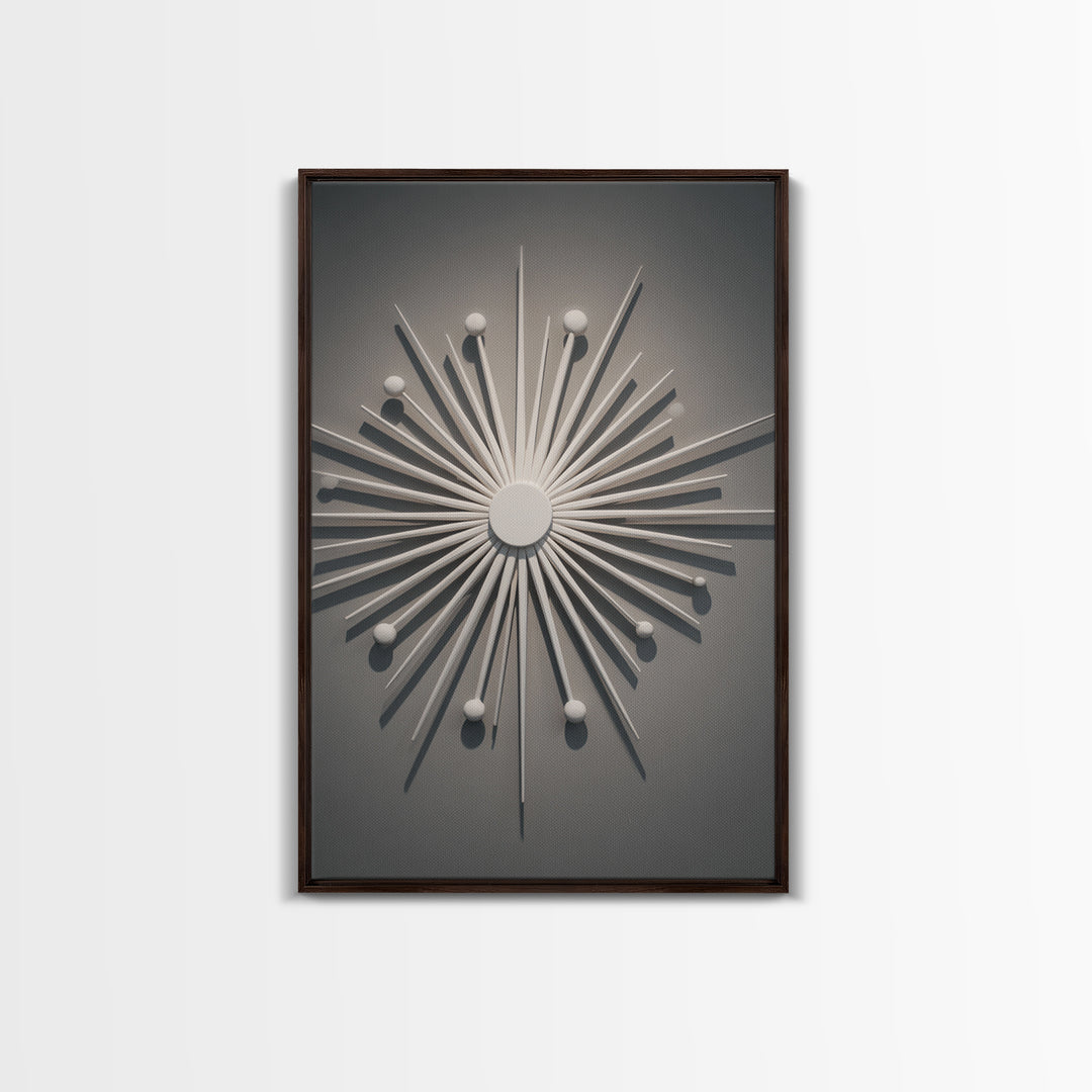 White Atomic Starburst Wall Art, Midcentury Modern Art, Retro Wall Decor, 1950s Design, MCM Home Decor Print For Living Room