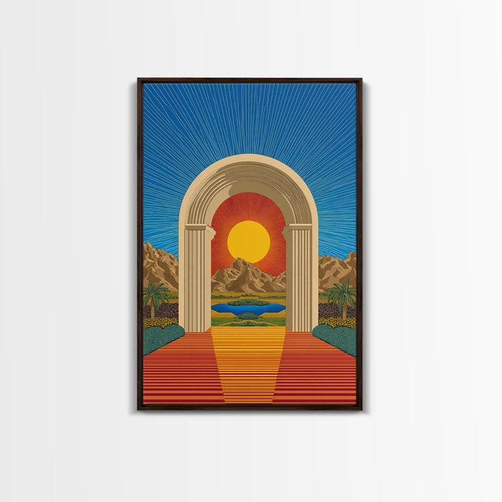 Desert Sun Portal Landscape Canvas Print, Midcentury Modern Wall Art, Retro Travel Poster, Scenic Southwest Home Decor Art