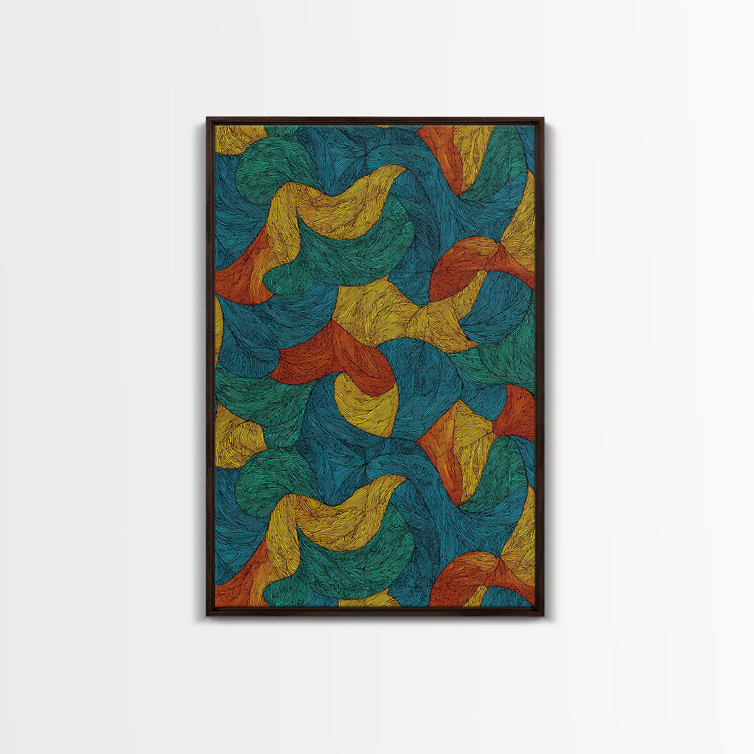 Textured Teal Rust Ribbon Abstract Wall Art, Mid Century Modern Art Print, Retro Pattern Home Office Decor For Living Room