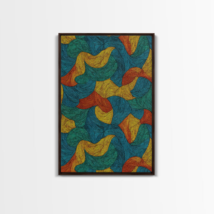 Textured Teal Rust Ribbon Abstract Wall Art, Mid Century Modern Art Print, Retro Pattern Home Office Decor For Living Room