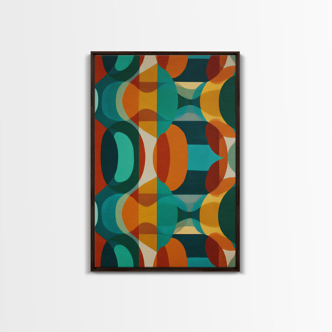 Overlapping Teal Orange Circle Canvas Print, Mid Century Modern Wall Art, Bold Geometric Abstract Retro Home Office Decor