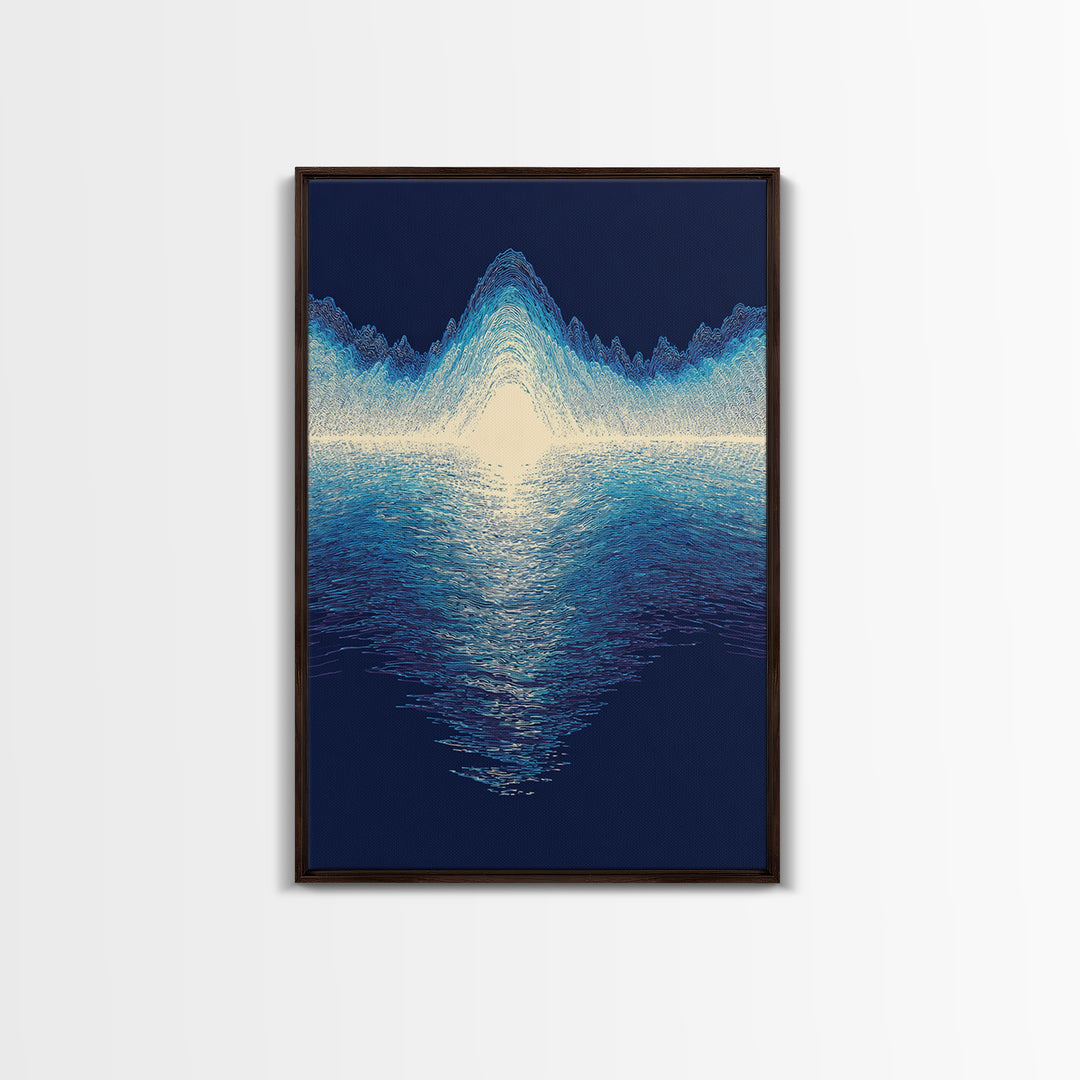 Luminous Blue Waveform Canvas Print, Abstract Ocean Light Wall Art, Modern Digital Art Poster, Meditation Room Decor Gift