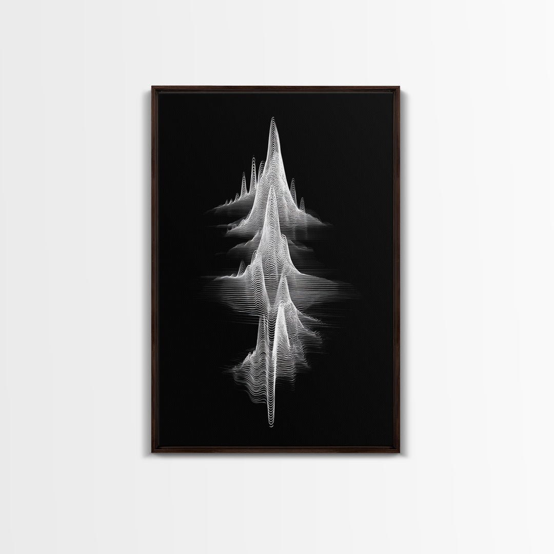 Black White Waveform Peak Wall Art, Minimal Abstract Line Print, Modern Sci Fi Poster, Geometric Office Decor Gift For Music Room