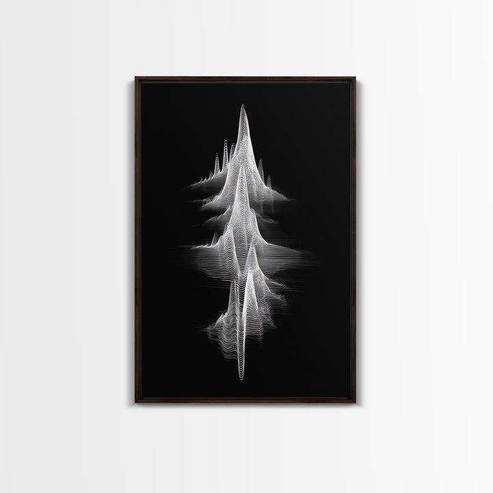 Black White Waveform Peak Wall Art, Minimal Abstract Line Print, Modern Sci Fi Poster, Geometric Office Decor Gift For Music Room